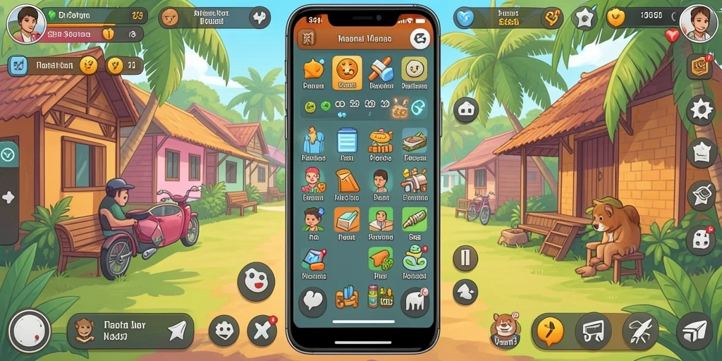 Screenshot menggambarkan sistem upgrade karakter yang mudah digunakan.